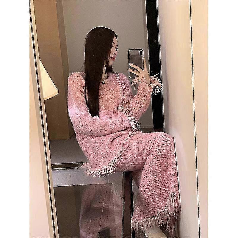Senior sense set femmes printemps 2024 nouveau tempérament doux cireux frange pull jupe taille haute mode ensemble deux pièces