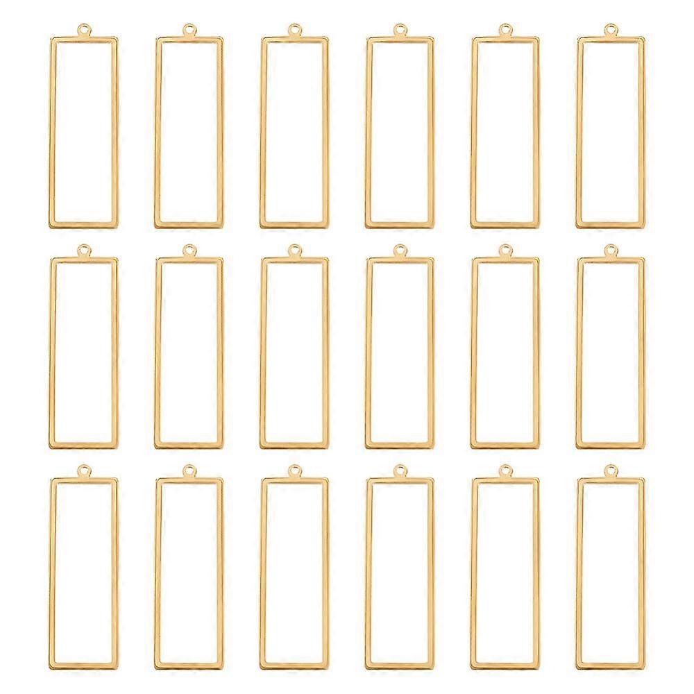 20Pcs Brass Pendants Hollow Rectangle Charm Golden 45.5x15x0.8mm Hole: 1.4mm