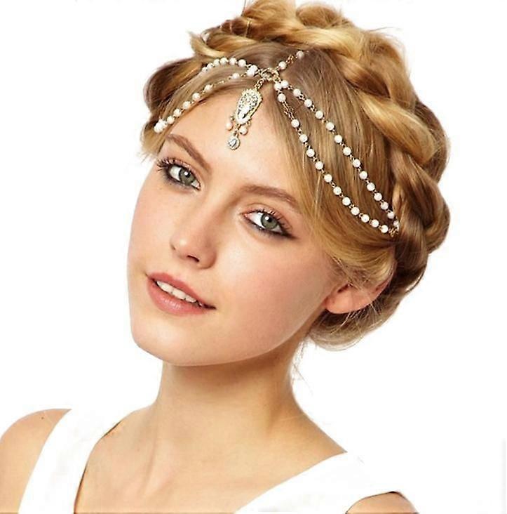 Fashion diamond-studded imitation pearl tassel headband