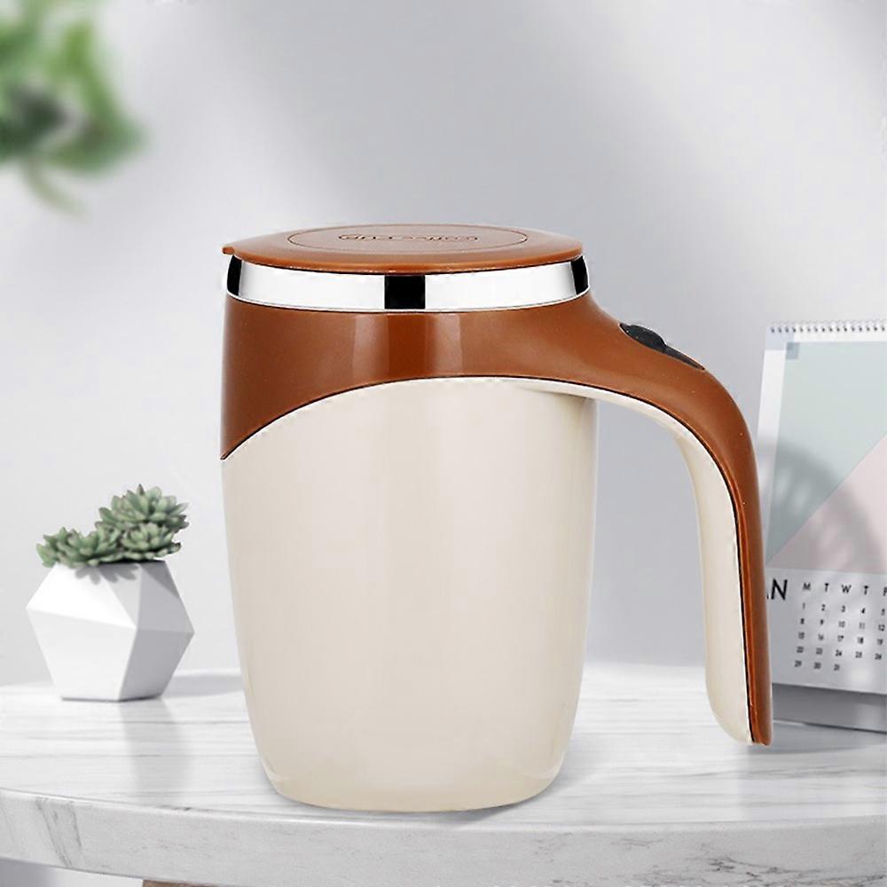 Brown Electric Coffee Cup with Battery-Powered Mixer