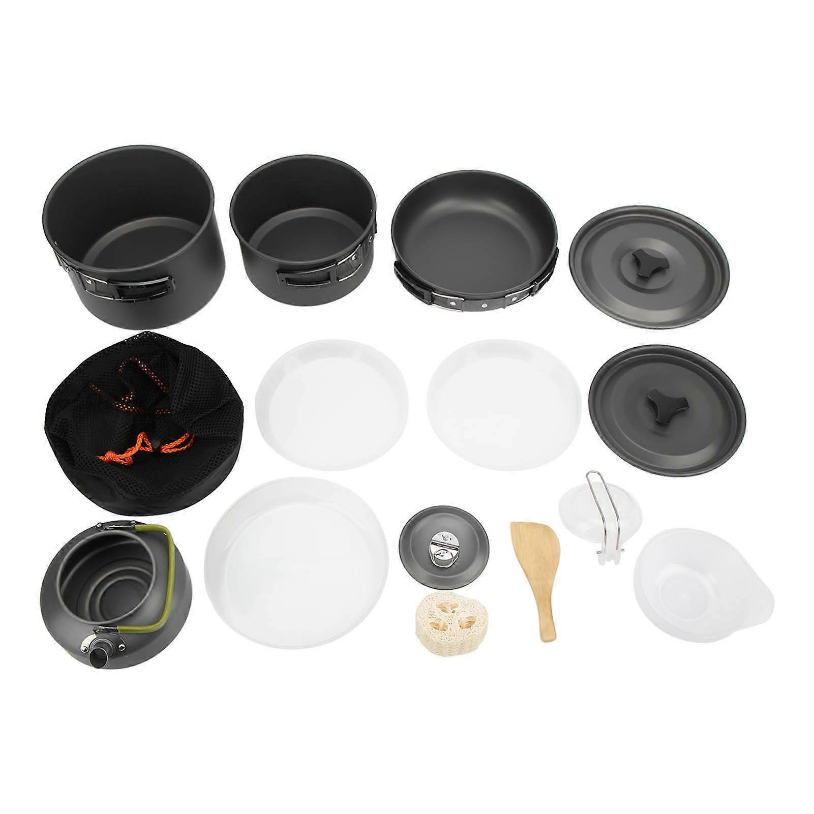 סט כלי בישול לקמפינג ערכת בלגן קמפינג חיצונית ניידת עם ידית מתקפלת המתאימה לפיקניק תרמילאים של 4 עד 5 אנשים