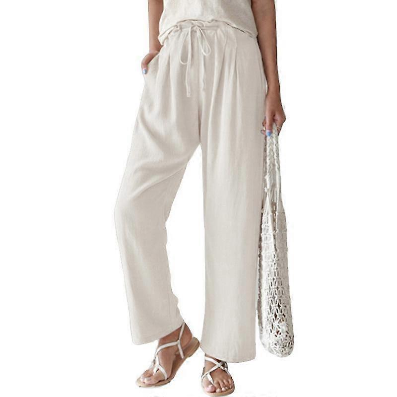 Spring and Summer Loose Casual Women's Pant Solid Colour Elastic Waist Tie Straight Trousers