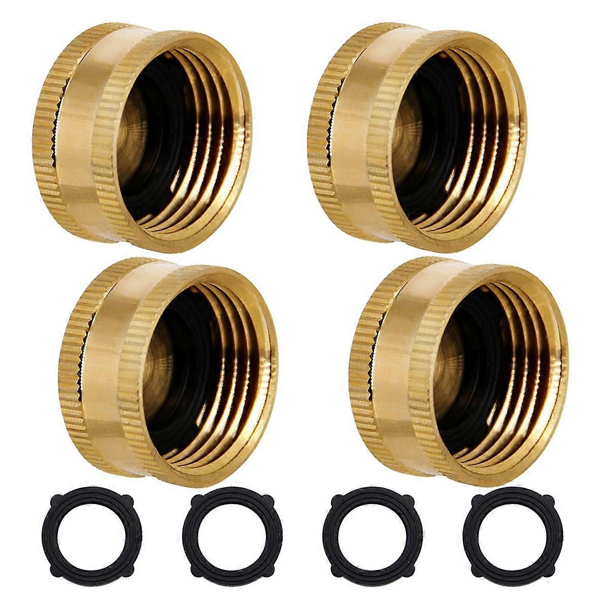3/4inch Brass Garden Hose Cap with Washers, 4 Pack