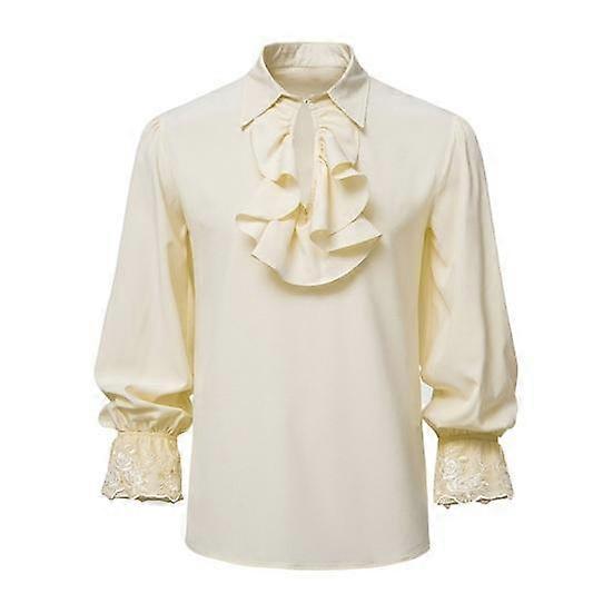 Miesten paita, pystykaulus, röyhelö, pitsi, pitkähihainen pusero, steampunk, retro, keskiaikainen, cosplay, halloween-asut, goottilainen, renessanssitoppi