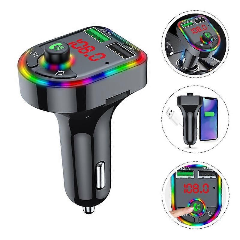 F6 Car FM Transmitter Colorful Breathing Atmosphere Lamp MP3 Player Charger