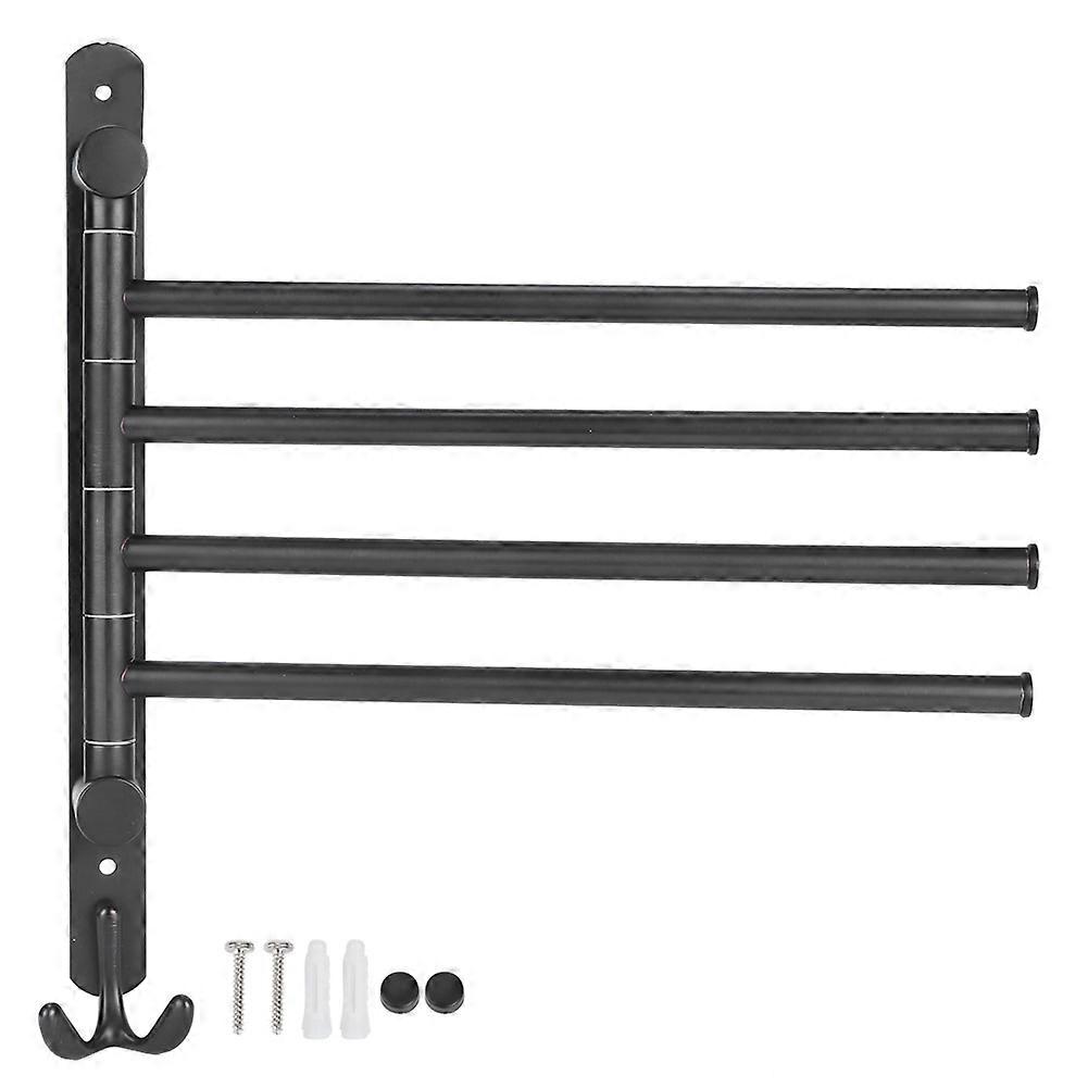 Wall-Mounted Stainless Steel 180° Rotating Towel Rack with 4 Rods for Bathroom Storage and Organization