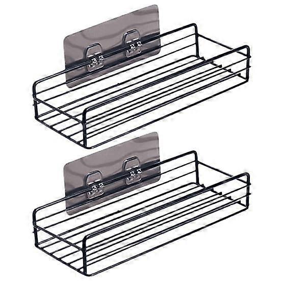 2Pcs Floating Shelves Wall Mounted Storage Rust-proof And Easy to Clean with Black Metal Frame for Bathroom Bedroom Kitchen