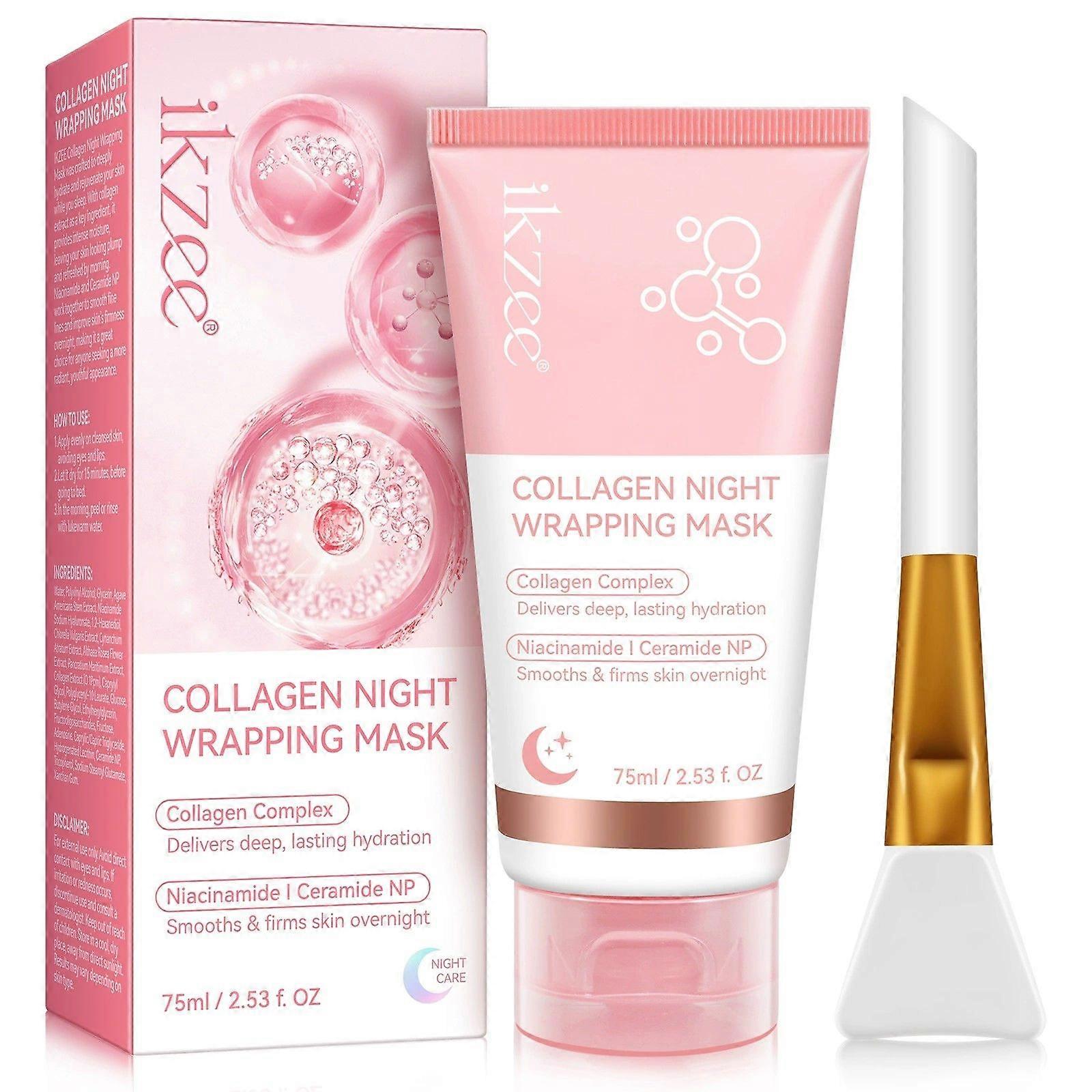 Collagen Night Wrapping Mask, Collagen Overnight Peel Off Facial Mask, Hydrolyzed Collagen Face Mask for Sagging Dullness Skin, Elasticity & Hydration