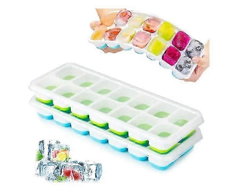 2 Pack Silicone Ice Cube Trays with Lid, Space Saving and Stackable, Square Ice Cube Trays Easy to Remove