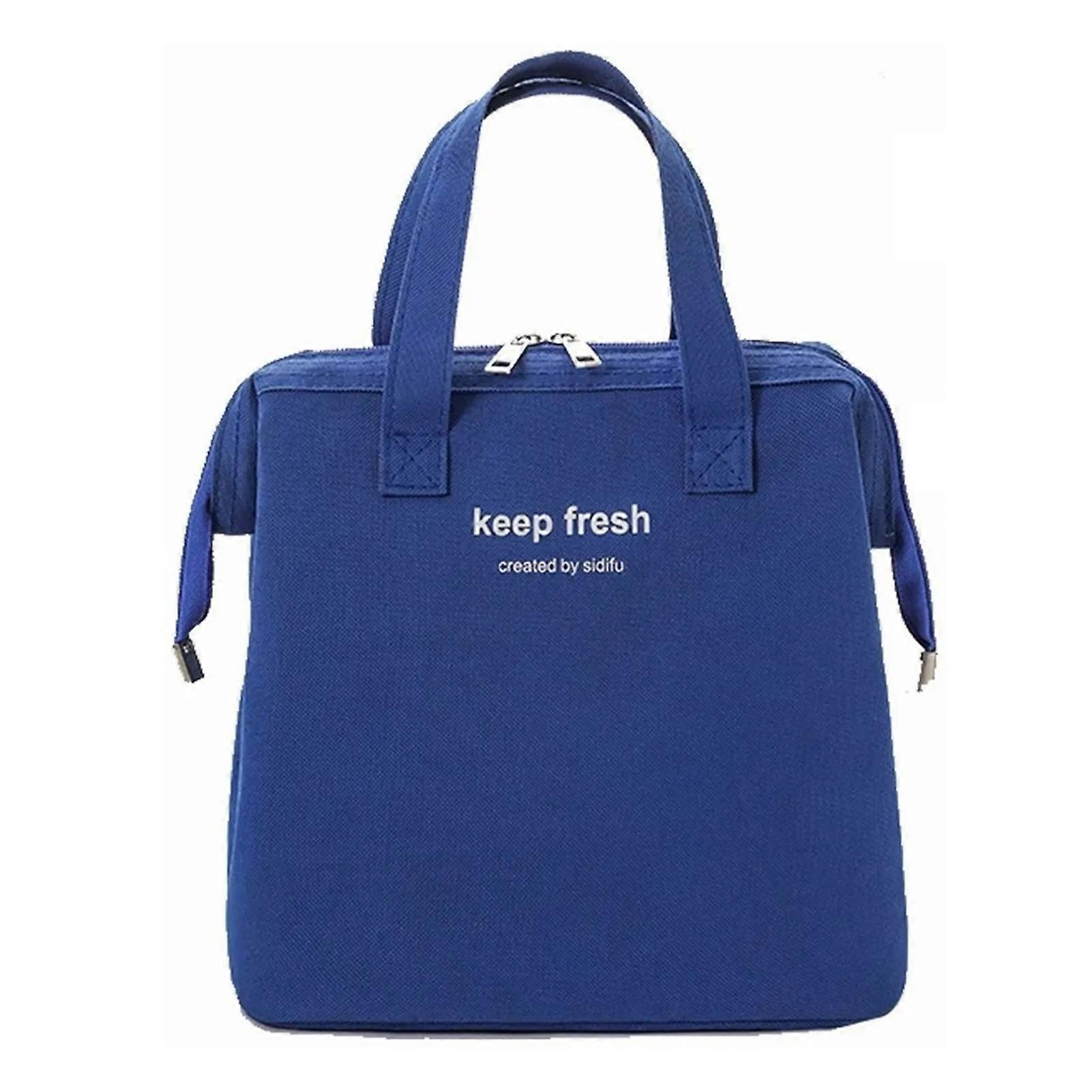 Insulated Lunch Bag Solid Color Oxford Cloth Waterproof Metal Zipper Portable Lunchbox for Commuting