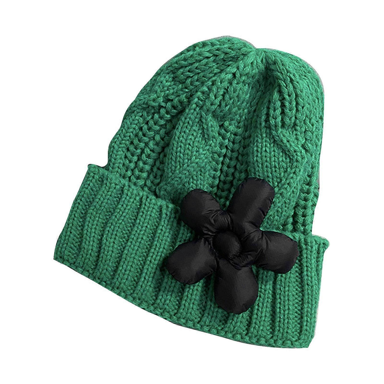 כובע כובע פרח נישה אופנה צבע אחיד כובע קר כובע סרוג All-match עמיד לפעילויות חוצות במזג אוויר קר ירוק