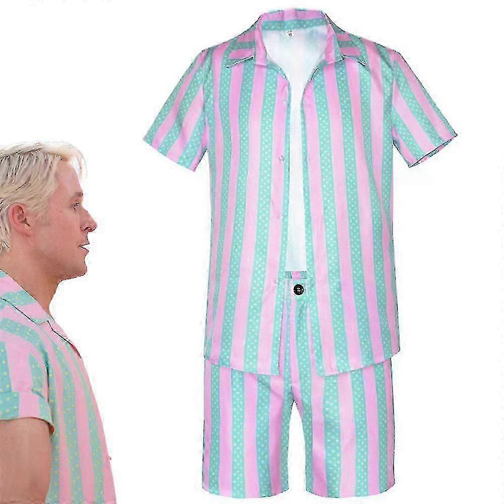 "Ryan Gosling Movie Ken Cosplay Costume - Ανδρικό Καλοκαιρινό Κοντομάνικο Πουκάμισο Παλτό Σορτς Κοστούμι - Halloween Uniform Party Outfit Καρναβάλι"
