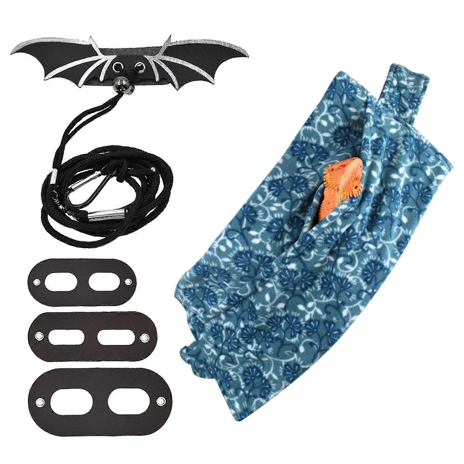 Reptile Sling for Bearded Dragons Lizards Harness Leash Set with Wings Safe Warm and Soft Adjustable Reptile for Carrier Silver