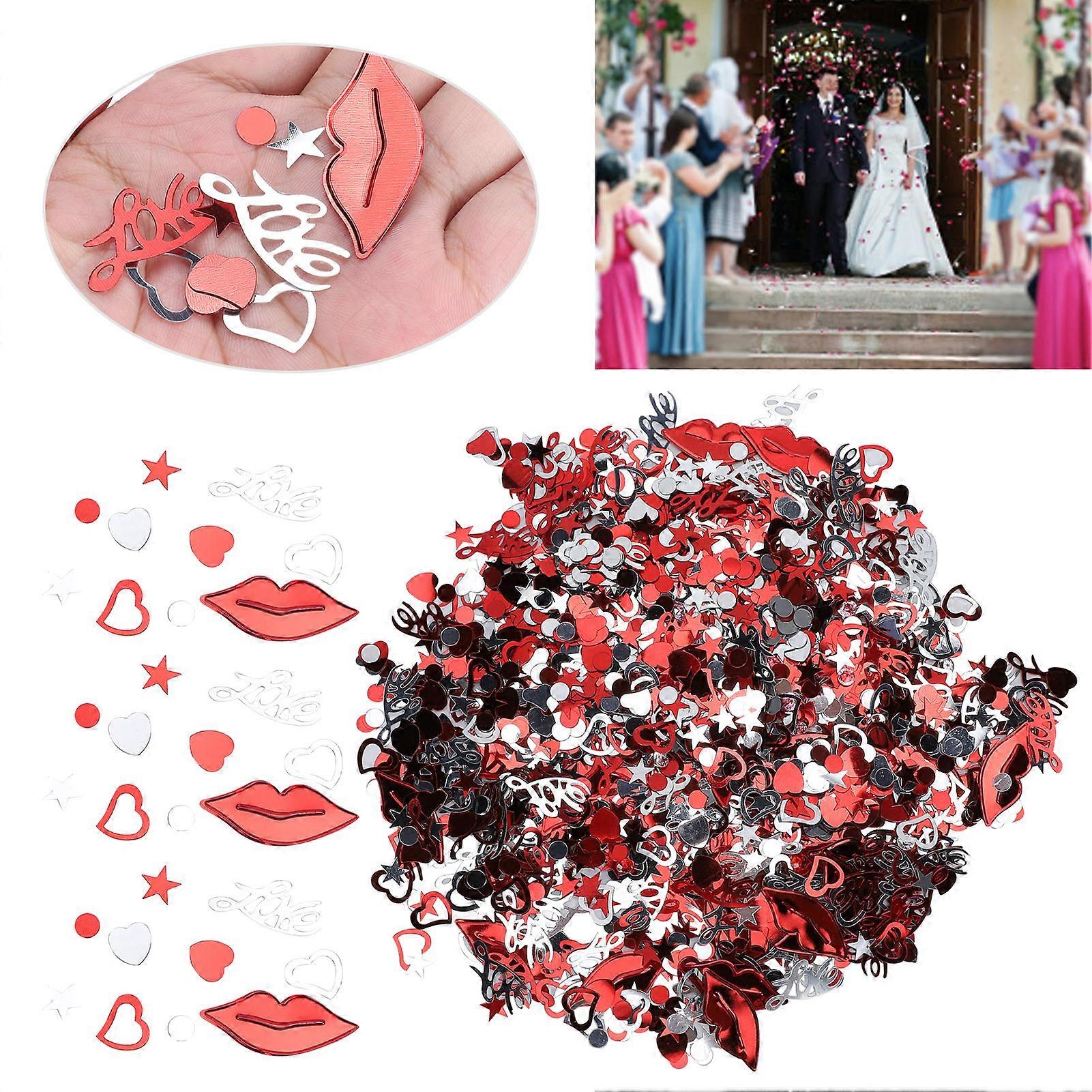 Heart-Shaped Confetti Glitter Sequin 100g Red Silver Decor