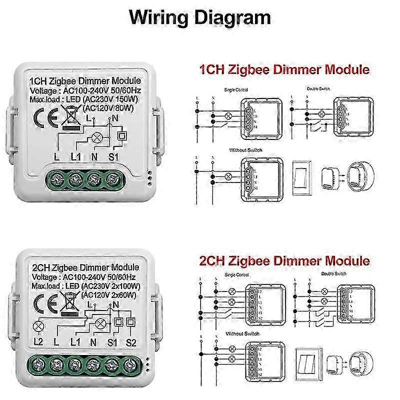 Tuya ZigBee Smart Dimmer Switch Module Supports 2 Way Control DIY Dimmable Switches 10A Work for Al