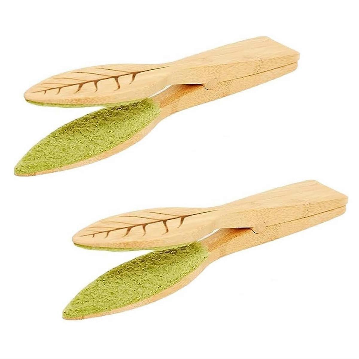 2PCS Leaf Cleaning Tongs, Plant Leaf Cleaning Tongs, with Wood Handle