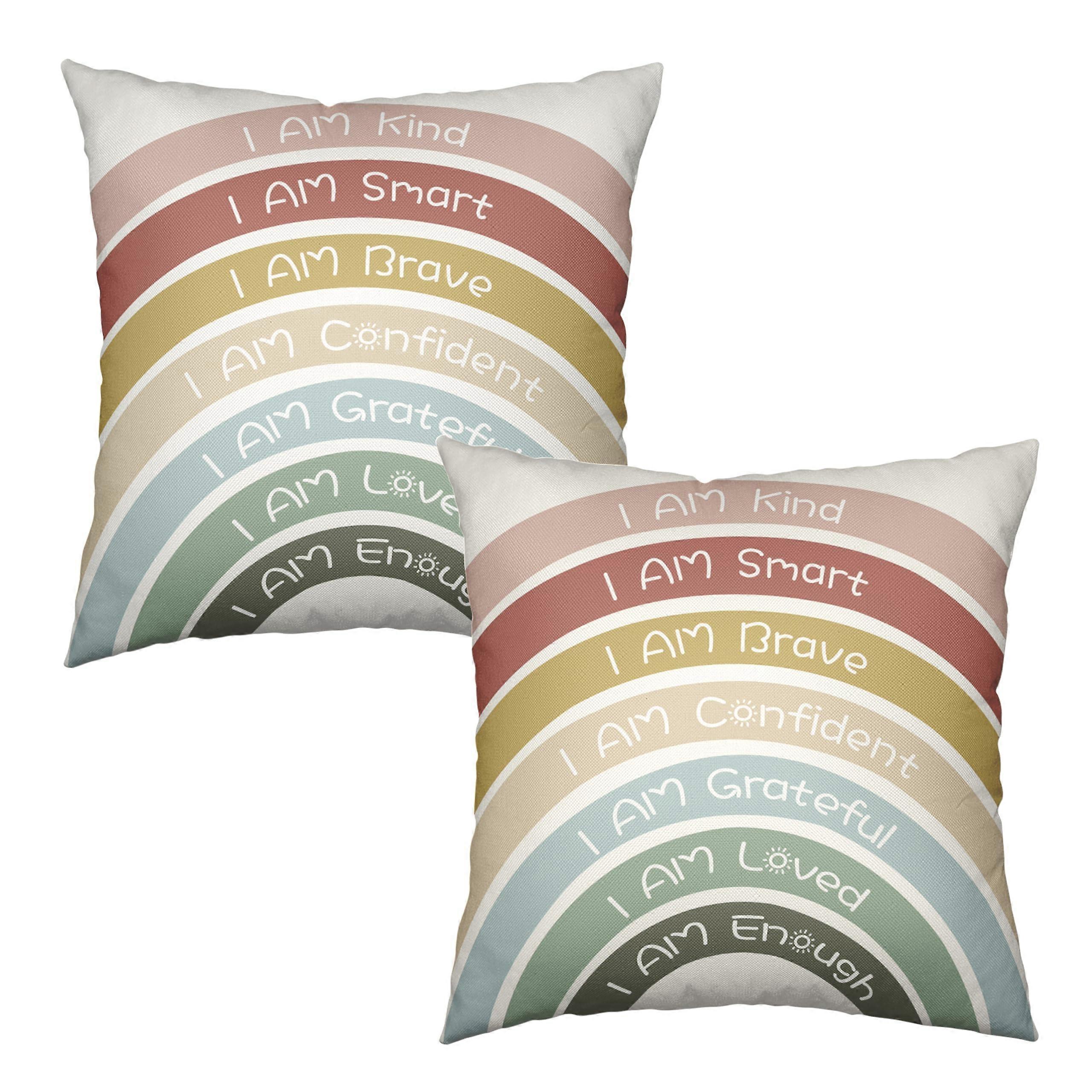 2 Pack Boho Rainbow Throw Pillow Covers 18 x 18 Inches Boho Rainbow Pattern Calming Bedroom Decor
