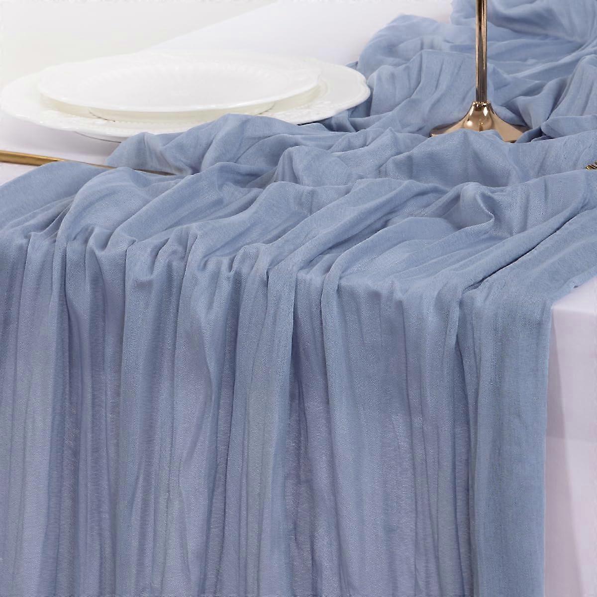 4 pcs Table Runner Dusty Blue Spring Easter Cheesecloth Boho Rustic Gauze for Wedding Party 170 inch 14FT