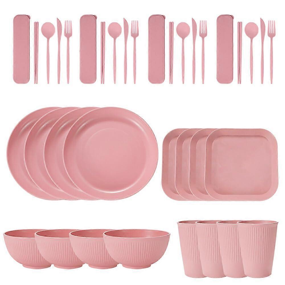 Unbreakable Dinnerware Sets 36 Pcs Lightweight Reusable Dishware Camping Plates Bowls Cups Utensils Pink