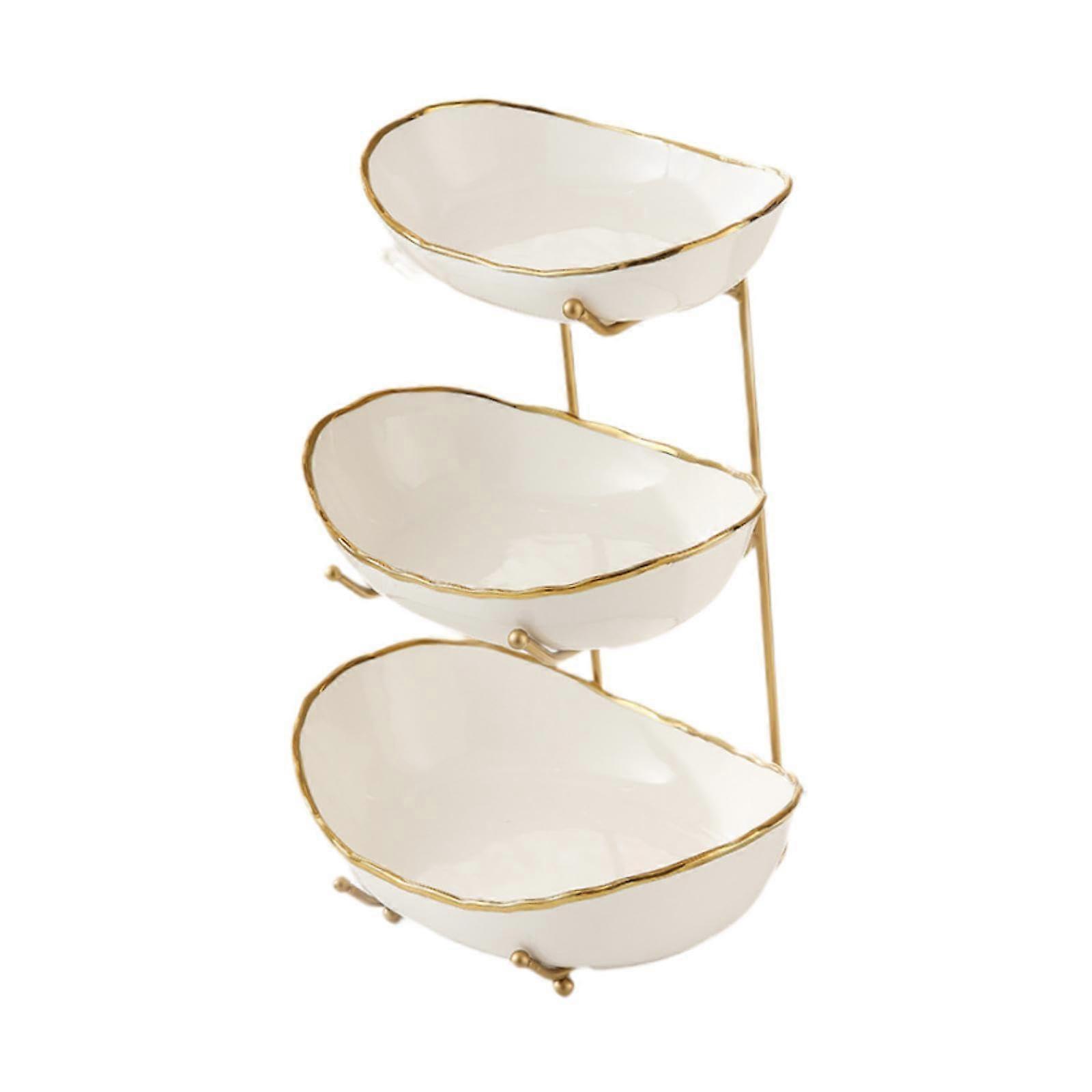 Porcelain Fruit Bowl for Kitchen Counter with 3 Layer Design