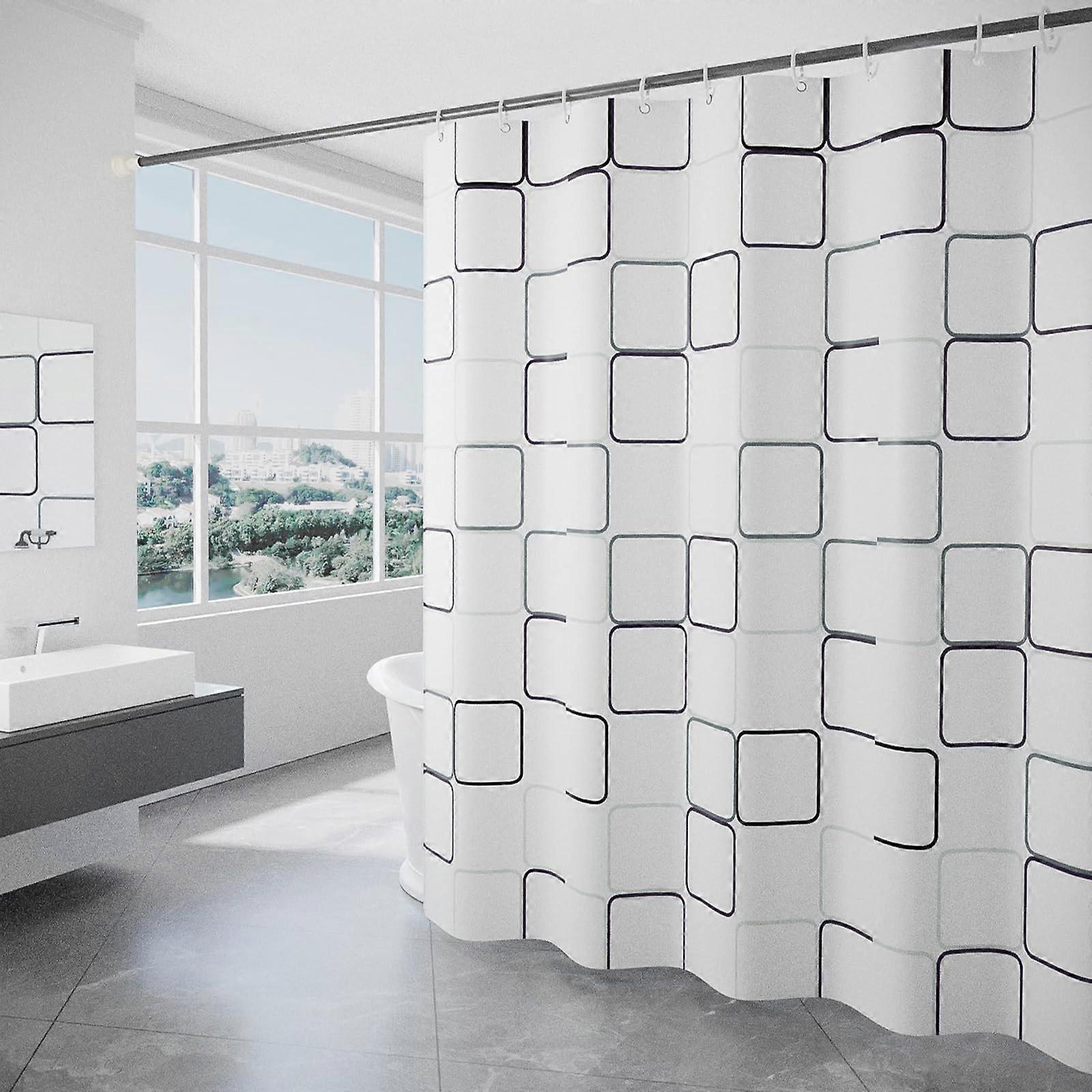 Shower Curtain Liner Square White 60W x 72L Fabric With Grommets And Hooks, 100% Waterproof And Machine Washable