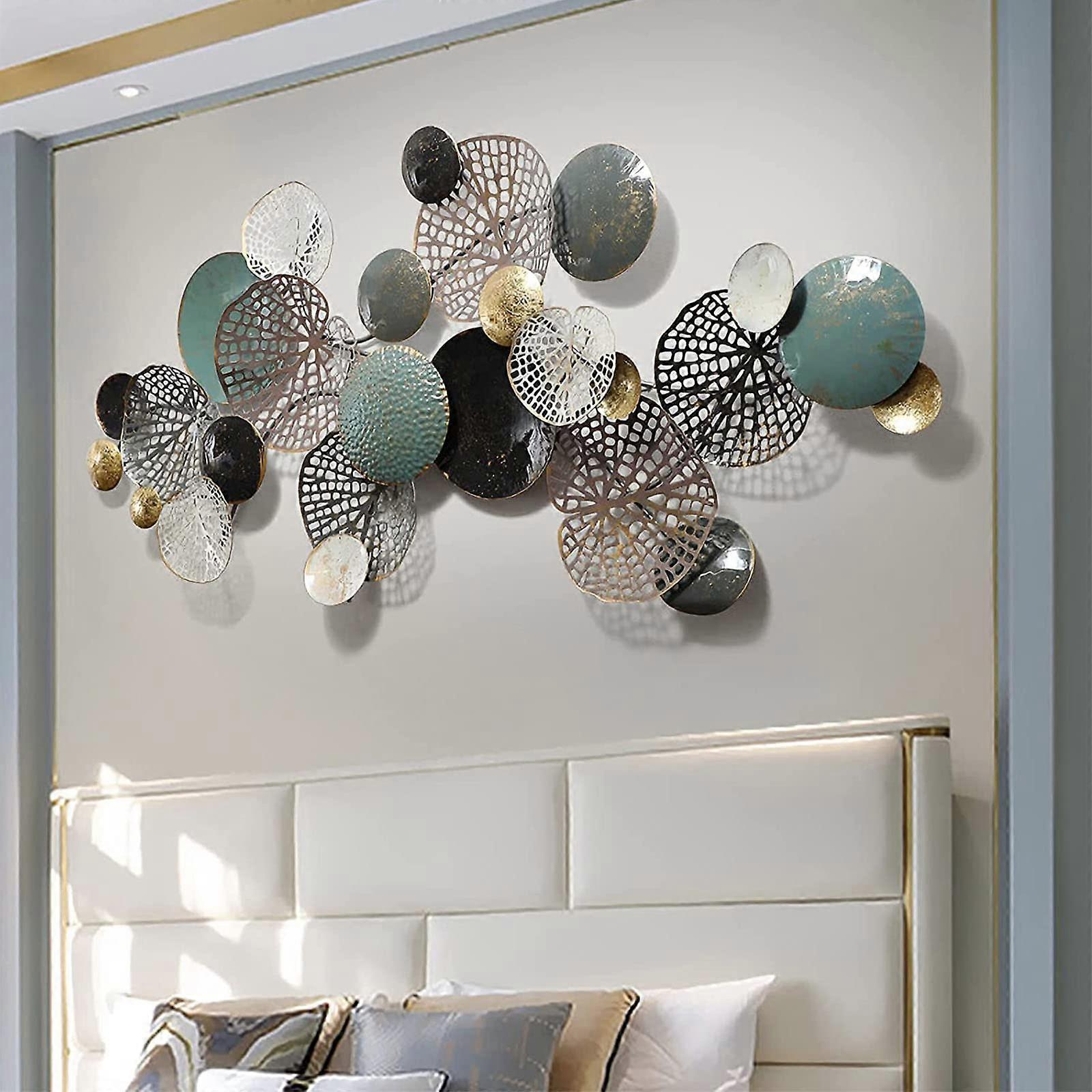 Large Retro Old Craft Abstract Openwork Lotus Leaf Metal Wall Art for Home Decor 78''39''