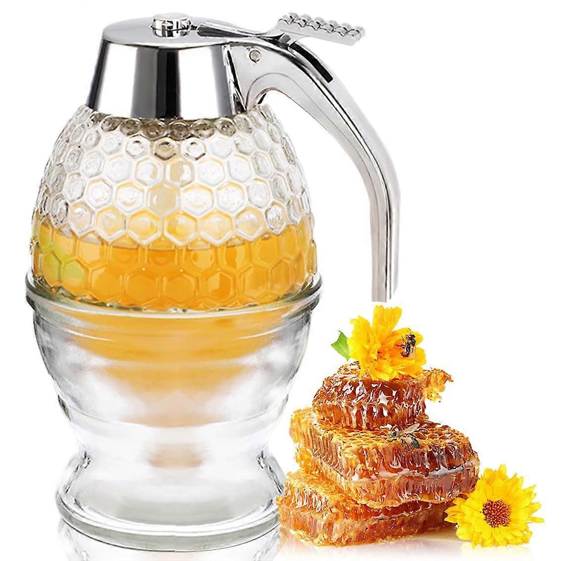 Honey Jar No Drip Dispenser With Lids And Stand Honeycomb Shaped Pot For Maple Syrup Storage Bottle
