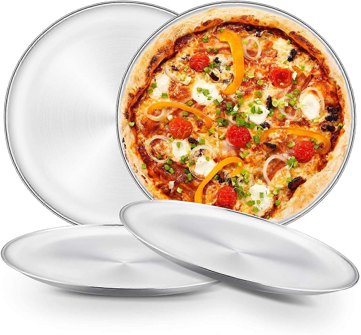 Pizzablech 4er-Set, Edelstahl Rund Pizzaform Pizza Backblech zum Backen im Ofen, ? 26 cm, Gesund & Langlebig, Leicht zu reinigen & Splmaschinengeeigne