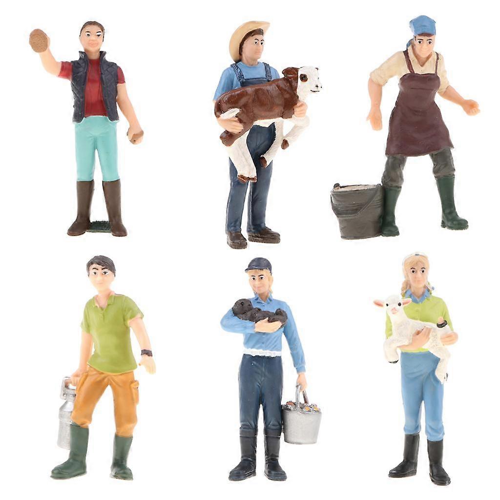 6 Pieces 3 Inch PVC Farm Worker Model Action Figure Toy For
