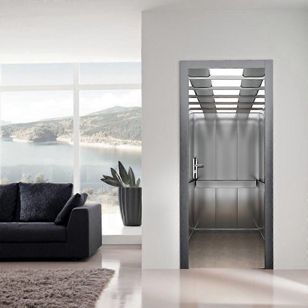3D Door Sticker Self-Adhesive Removable Elevator Door Decoration Wall Art Pattern, Easy Installation, Durable Material