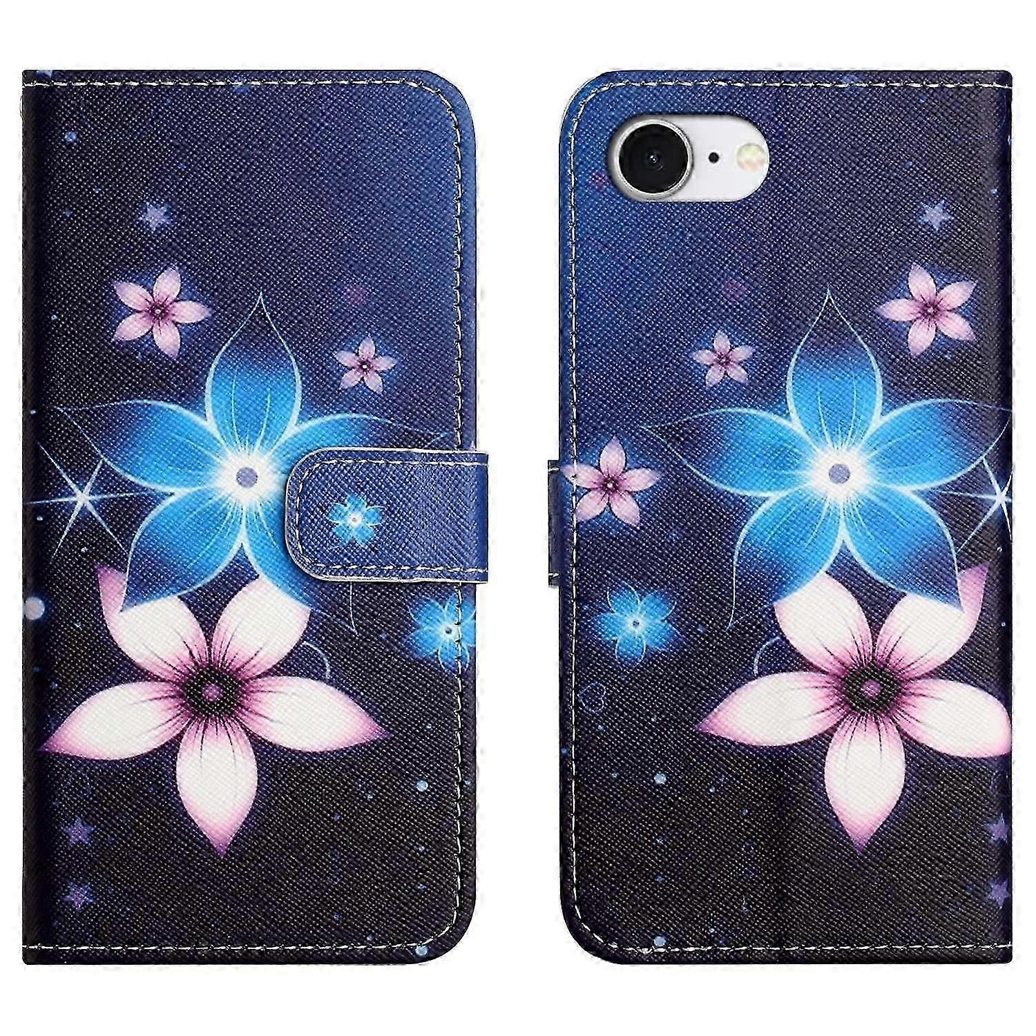 For iPhone 16e Case Pattern Print PU Leather Wallet Phone Cover Cross Texture-Flower and Butterfly