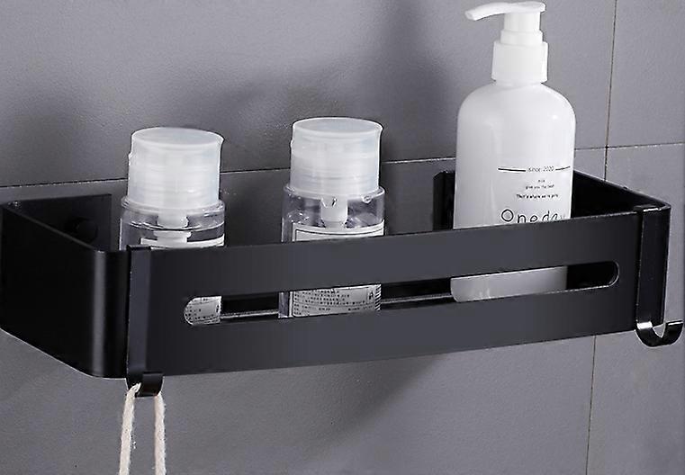 Bathroom Toilet Rack, Punch-Free Wall-Mounted, Corner Triangular Storage Rack (Black Single-Layer Rectangular Bathroom Rack with 2 Hooks)