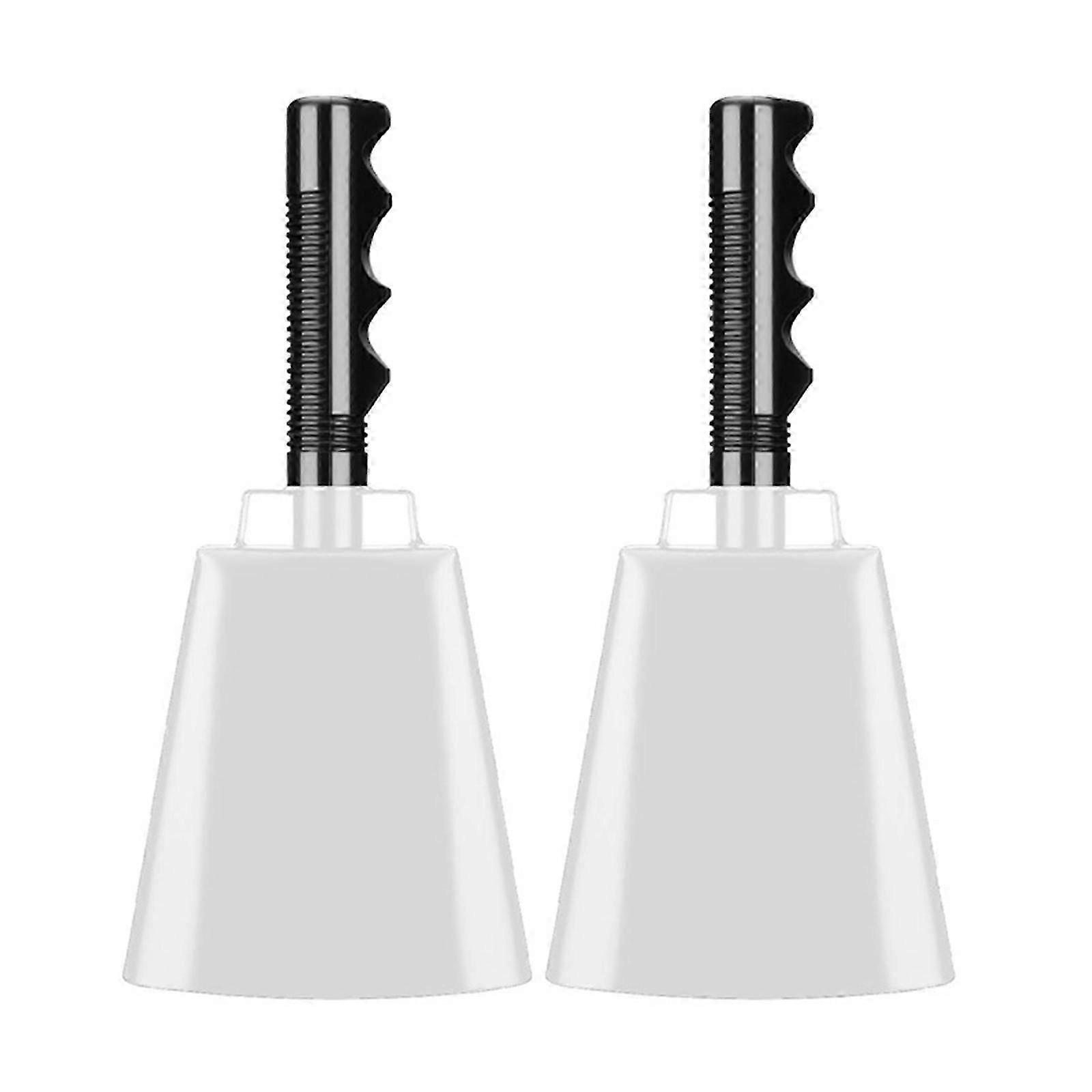 100٪ وصول جديد 2 عبوة من أجراس البقر البيضاء الفولاذية الكبيرة لألعاب كرة القدم ، والأحداث الرياضية ، وجرس الهتاف مع مقابض للتخرج ، والإيقاع اليدوي ،