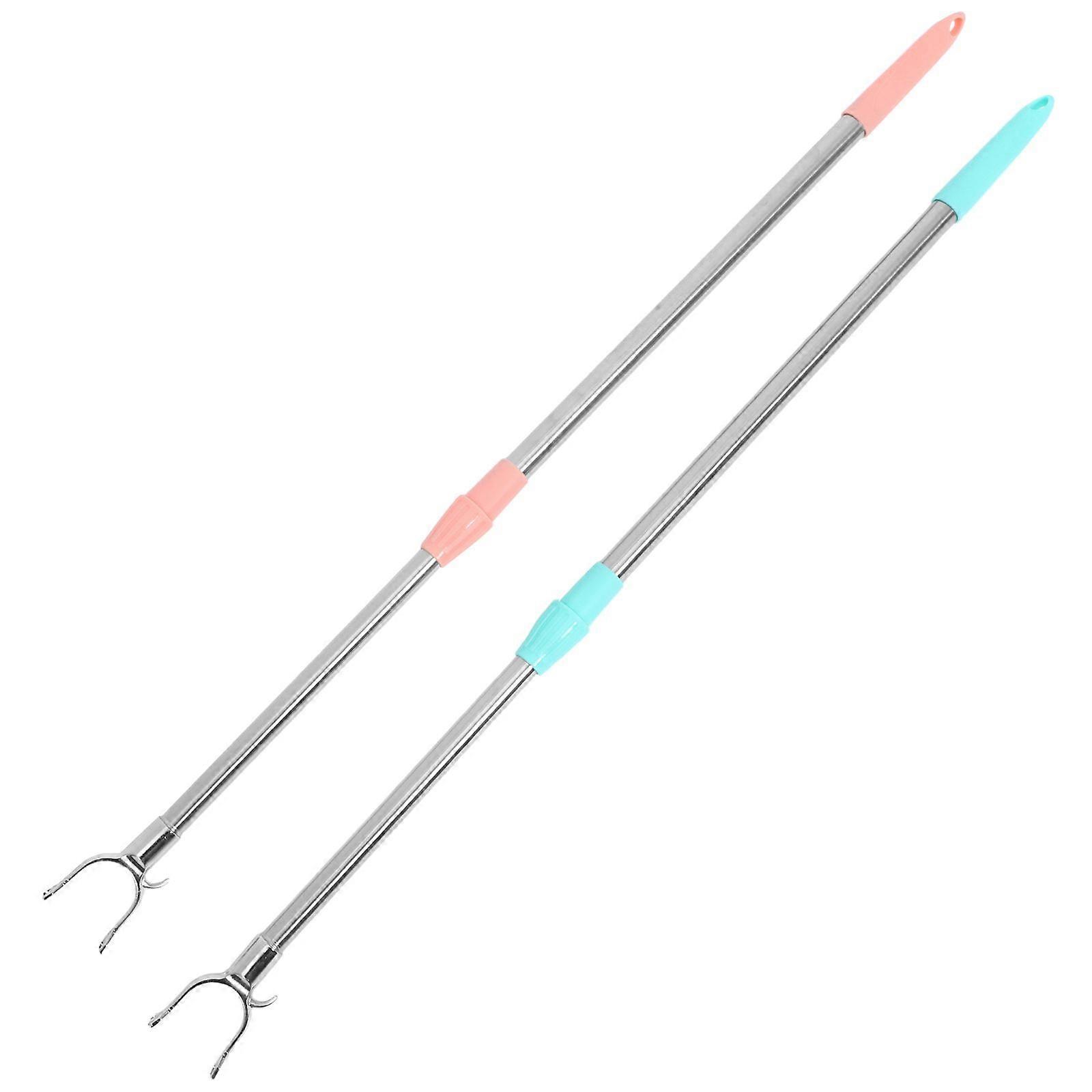 2pcs Telescoping Clothes Reach Stick Clothes Reaching Pole Adjustable Clothesline Pole