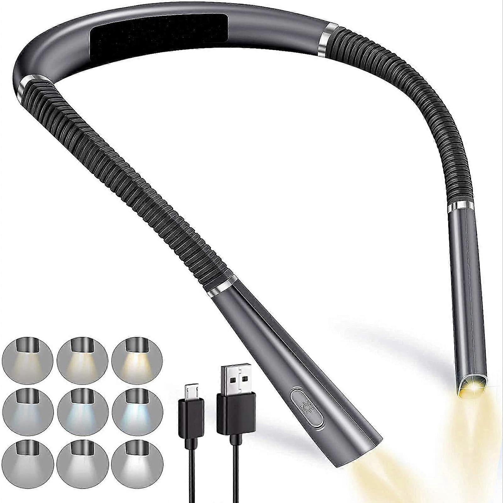 Rechargeable LED Neck Reading Light 3 Color Modes 3 Brightness Levels Flexible Arm 60-80 Hr Runtime Gray