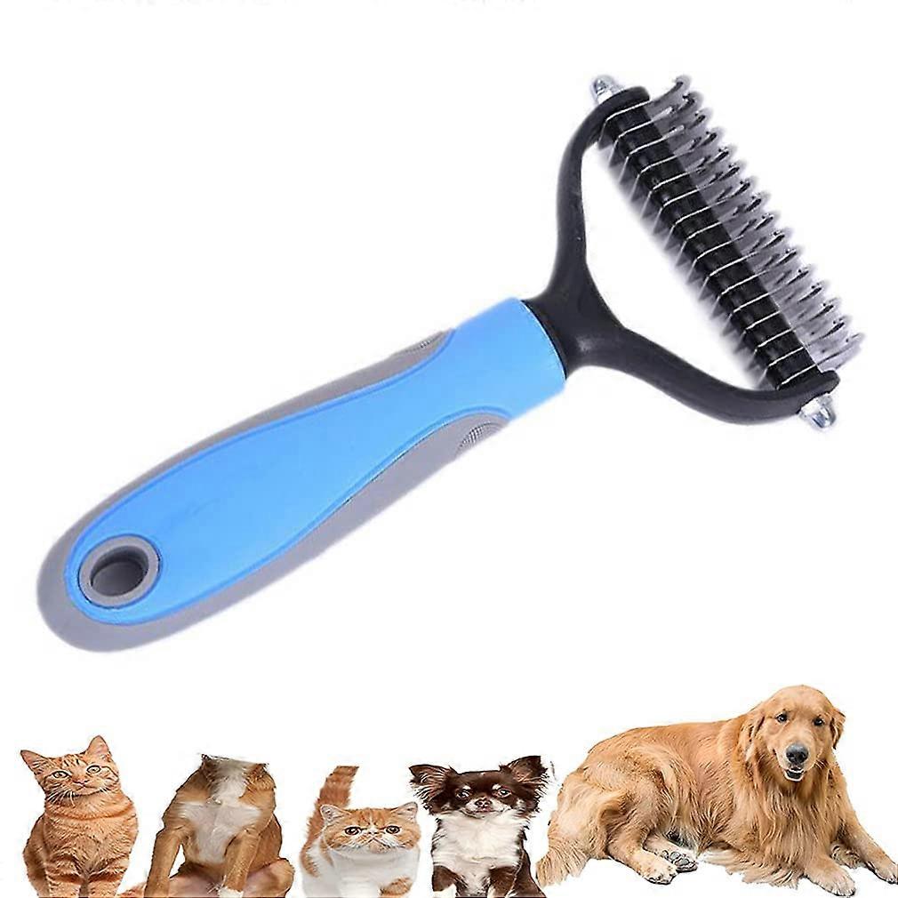 Dog Grooming Rake Brush, Double Sided Shedding and Dematting Undercoat Rake Comb
