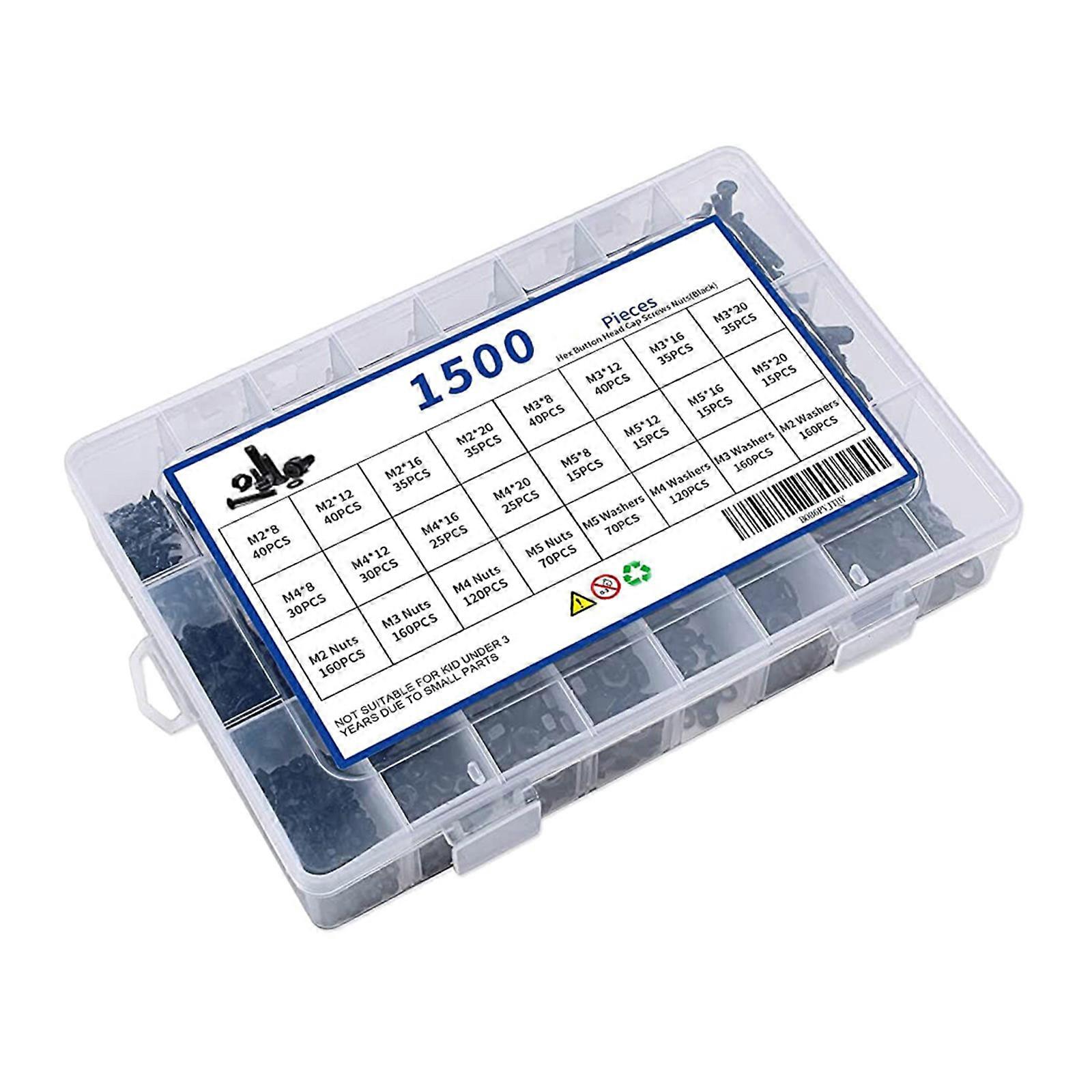 1500Pcs Flat Hexagon Socket Head Caps Screws Hexagon Head Drive Countersunk Machine Bolt Nut Fastener Hardware