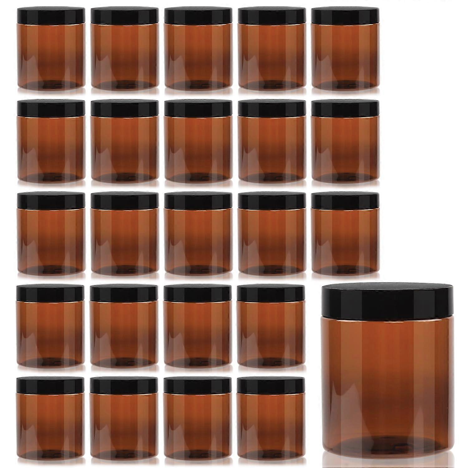 Amber Plastic Jars 24 Pack 8 oz Round Refillable Cosmetic Containers for Creams, Lotions, Essential Oils, and Powders