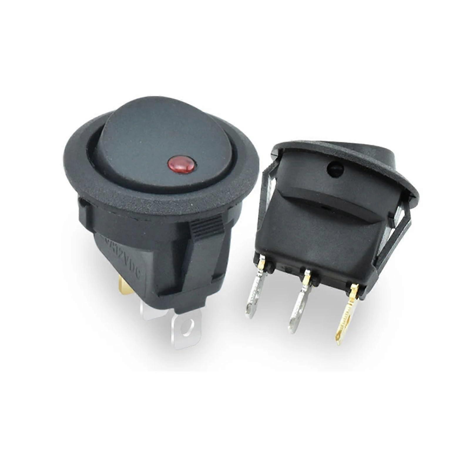 ON-Off Round Type Rocker Switch with Red LED Illumination, 3-Pin KCD1 Push Button for 220V Boat Applications