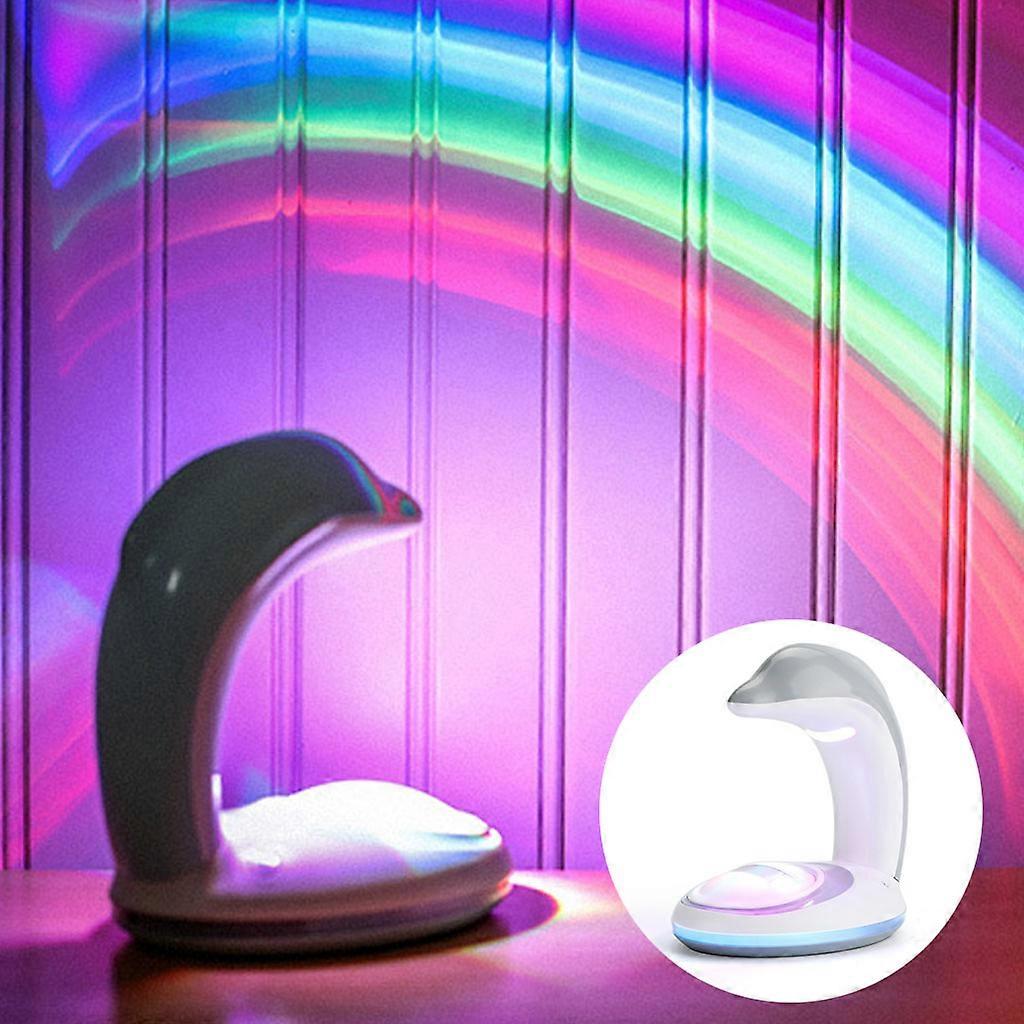 Rainbow Color Dophin Pattern Projector Light - USB Powered Rainbow Light Color Changing Mood Night Light Light Grey