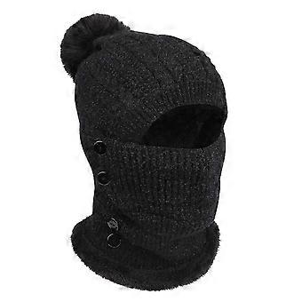 Winter Warme Gebreide Nek Warmer Set, Fleece Gevoerde Muts met Haargat voor Vrouwen