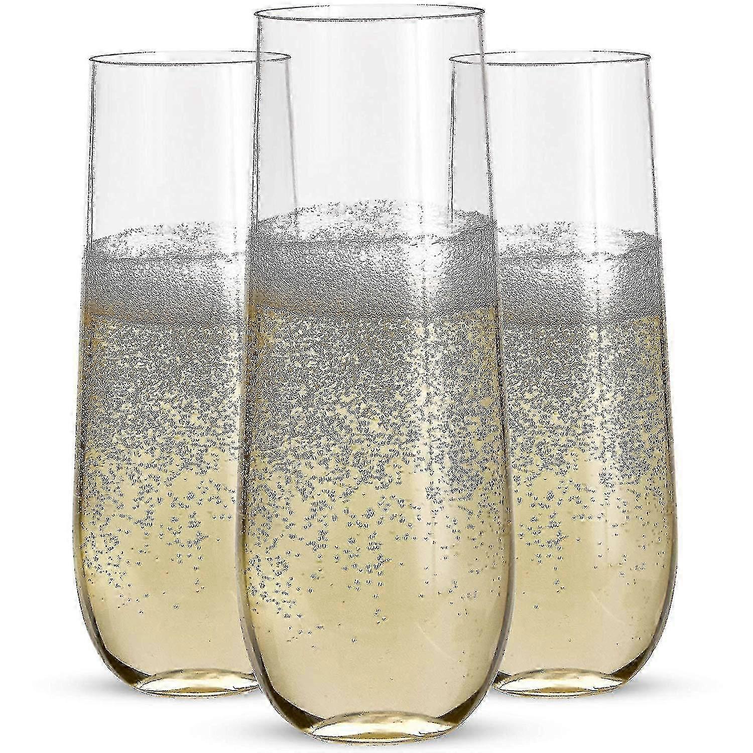 24 Clear Unbreakable Plastic Champagne Flutes - Stemless Toasting Glasses (9 Pack)