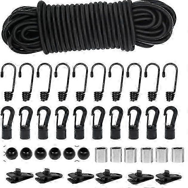 Elastic Tensioner 4mm 15m Black, Elastic Rope Elastic Tensioners with Hooks, Elastic Strap for Tarpaulin, Bicycle Hook, Fixing Hook (Black, 4mm x 15m)