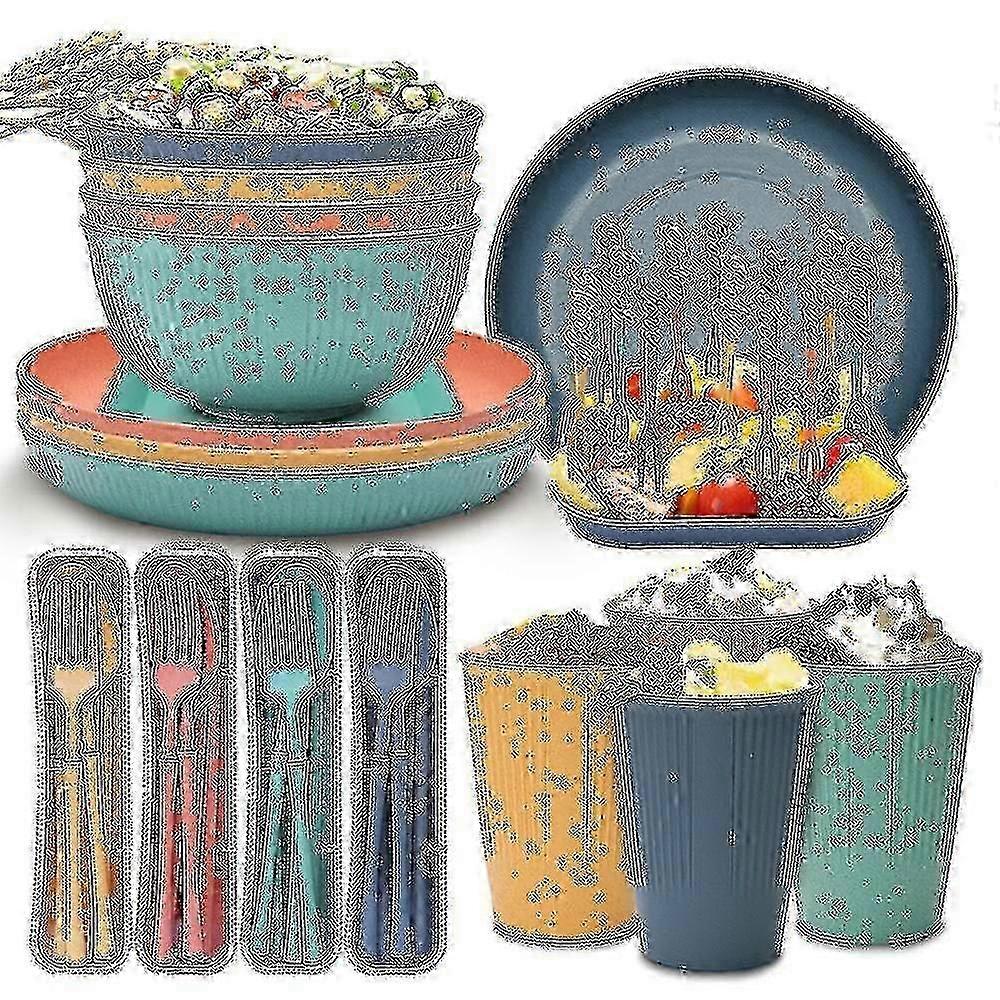 Camping & Picnic Plastic Dinnerware Set - Durable Mixed Colors