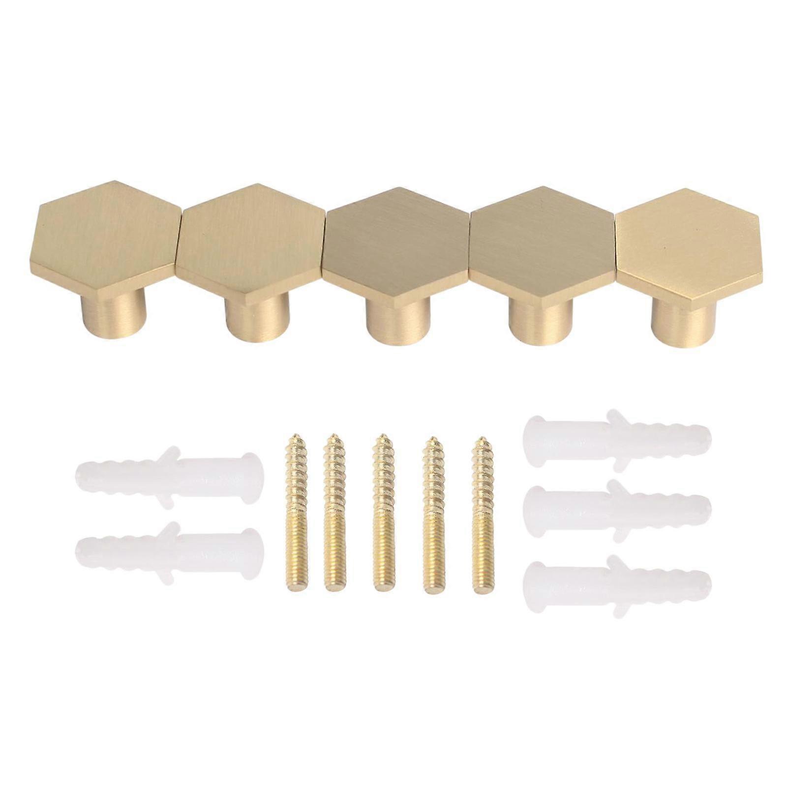 Pack of 5 Brass Hexagon Knobs Cabinet Pull Handle Dresser Knobs Drawer Pulls