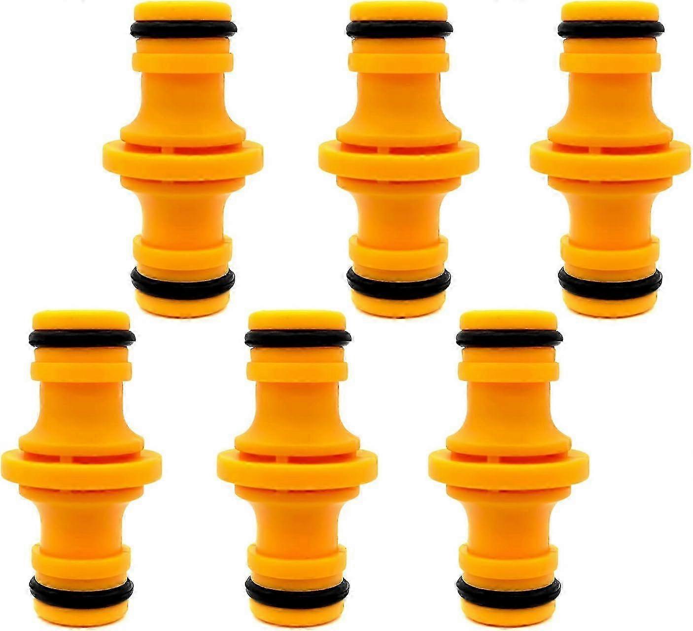 6pcs Double Male Garden Hose Connectors, Quick Joiners for Hose Pipe Irrigation, Durable Tap Fittings, Yellow