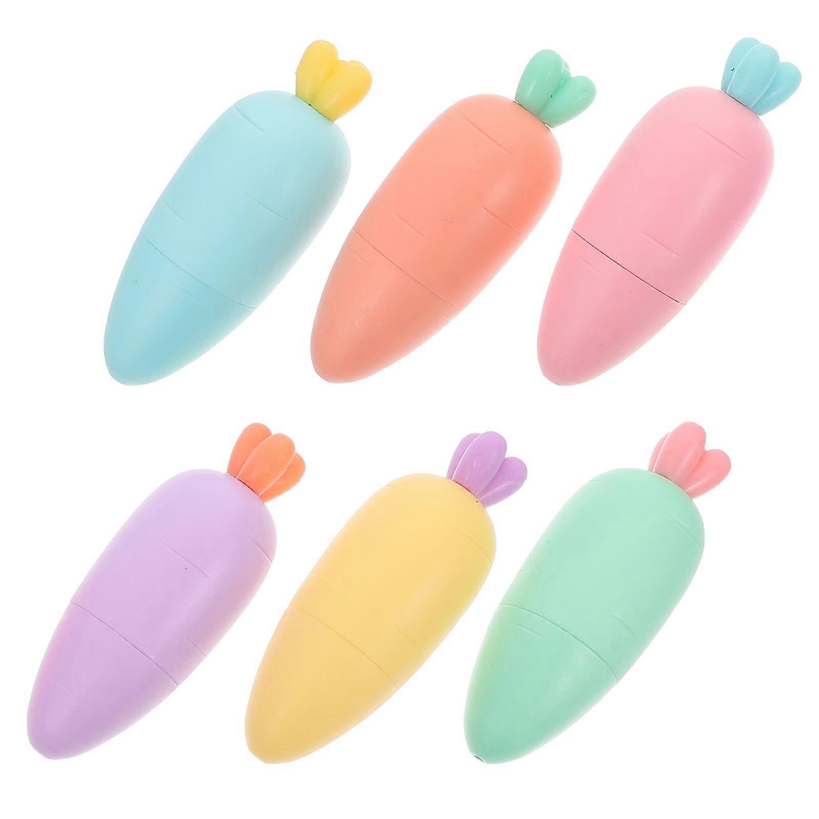 6pcs Mini Highlighters Carrot Shape Highlighters Creative Fluorescent Pens Water Based Inks For Fine And Thick Lines Pastel Colours Quick Drying