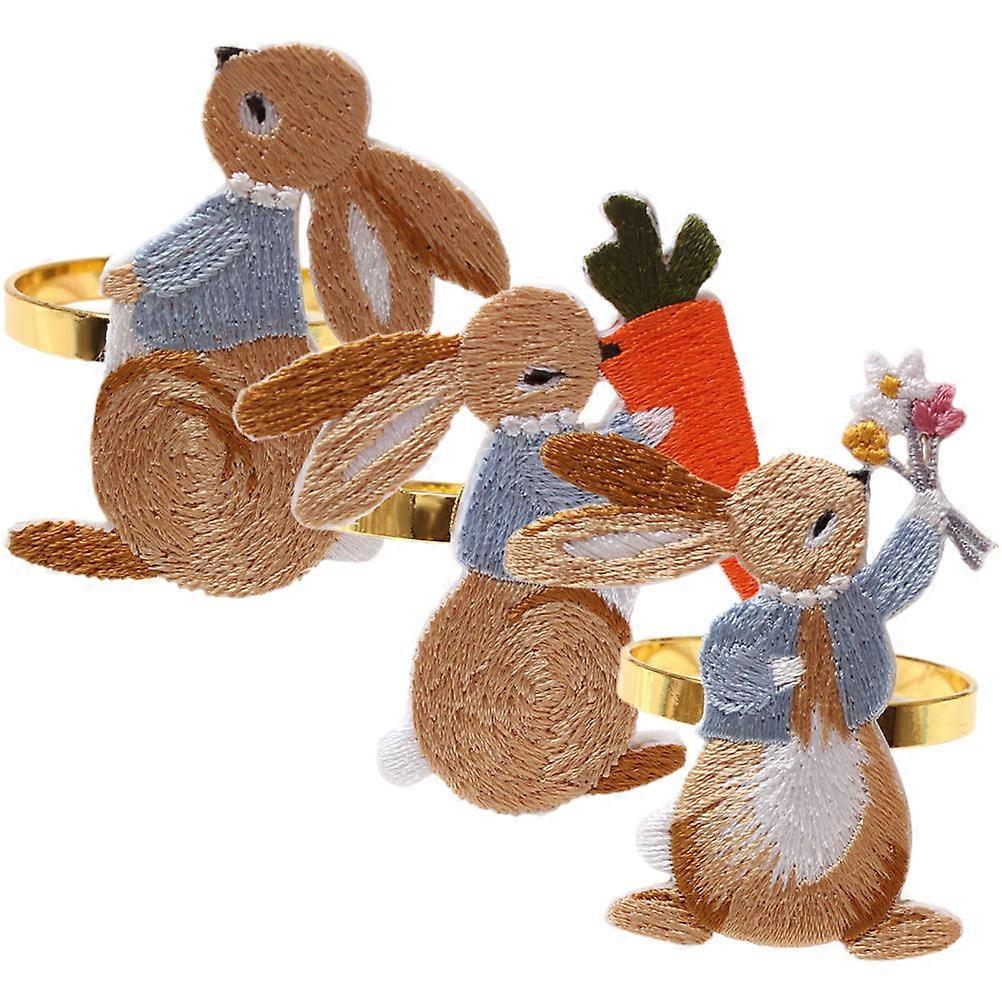 Rabbit Shape Napkin Buckle Serviette Rings For Table Romantic Style Easter Parties Polyester Material 3Pcs