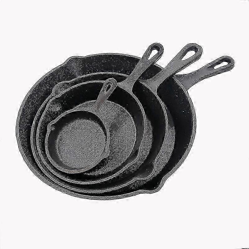 Set Of 4 Cast Iron Frying Pan, Non-stick Frying Pan With Scraper, Multifunctional Frying Pan For Home Or Outdoor Use