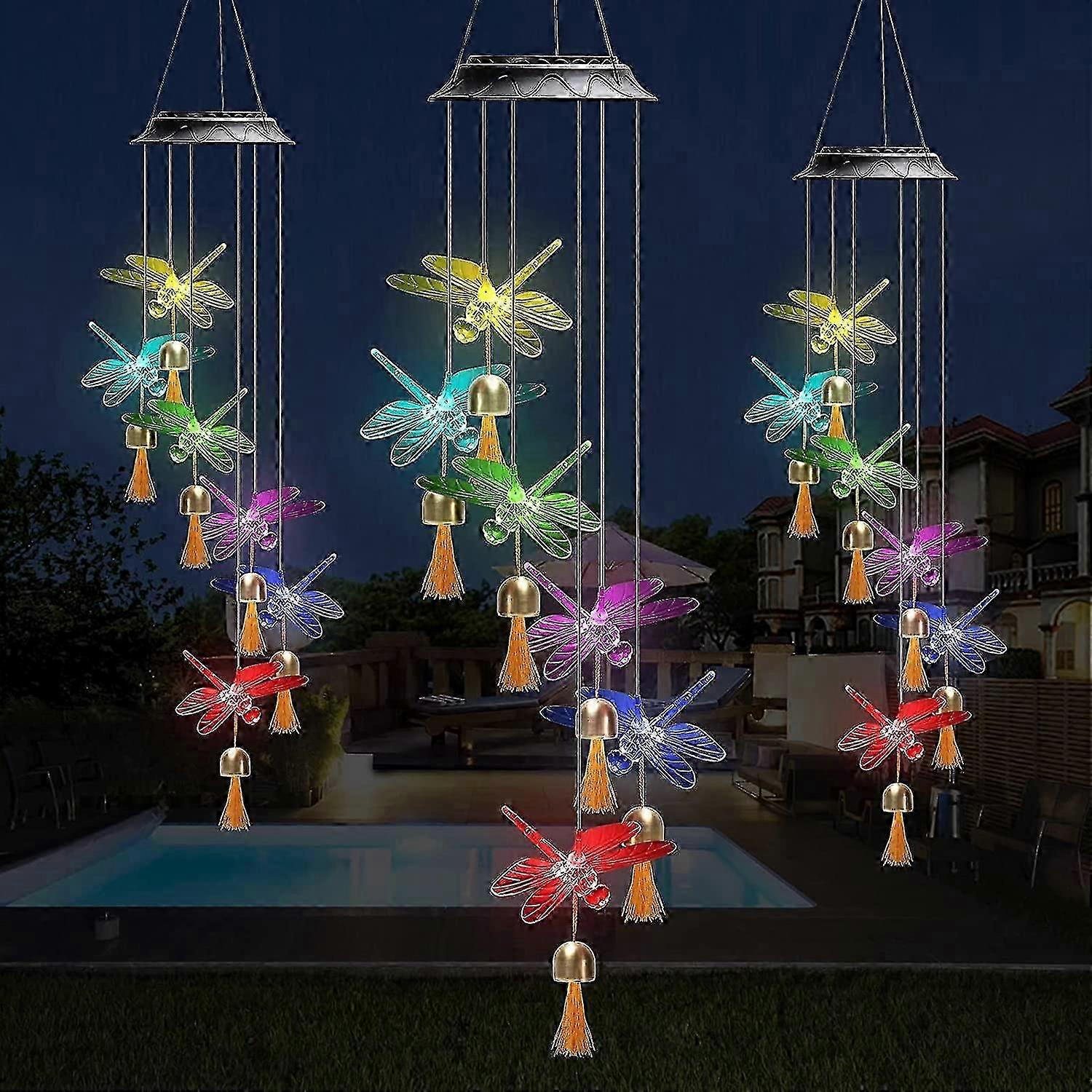 Solar Butterfly Wind Chimes Wish Bells,7 Color Changing Solar Wind Chime Light, Solar Powe